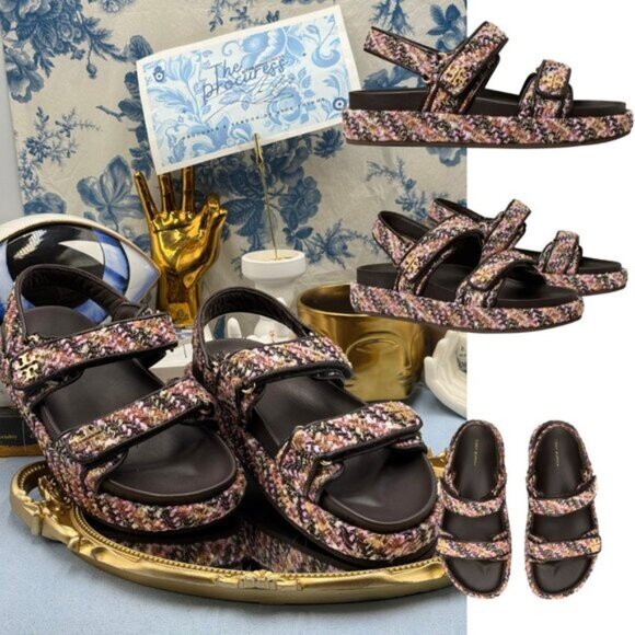 🆕 TORY BURCH 🧿 NWOB Kira Sport Sandal, Rose Cocoa Multi Tweed Dad Sandal Sz 7 - Picture 1 of 16